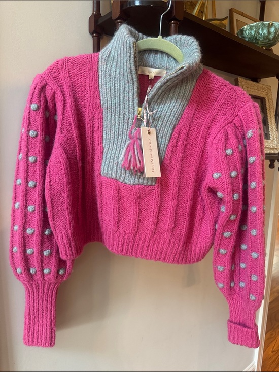LoveShackFancy Sweaters - LoveShackFancy Hot Pink Sweater with Light Gray Contrast Turtleneck